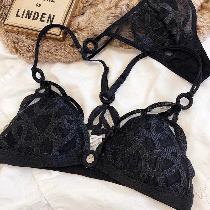 French Ultra-Thin Lace Bra Set with Thong