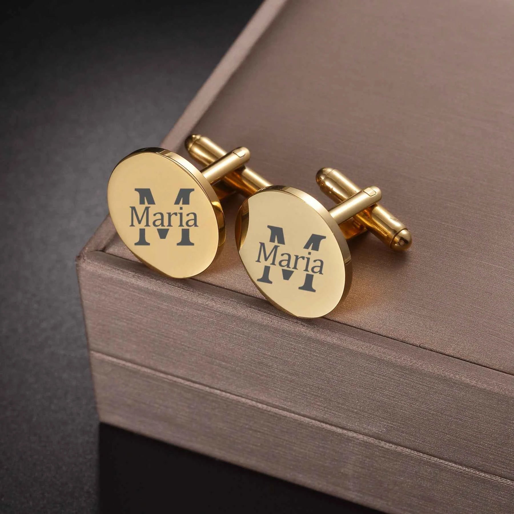 Personalized Name Cufflinks - Round Square Engrave Logo