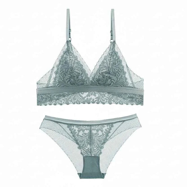 French Wire-Free Thin Cotton Beautiful Back Bra Set