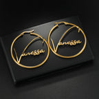Custom Name Big Circle Hoop Earrings - Stainless Steel - SHOPPERS' CASTLE