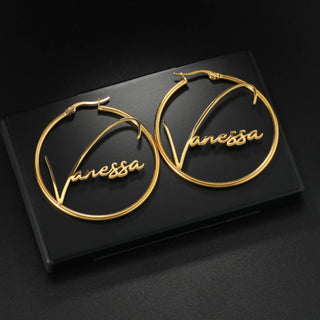 Custom Name Big Circle Hoop Earrings - Stainless Steel - SHOPPERS' CASTLE