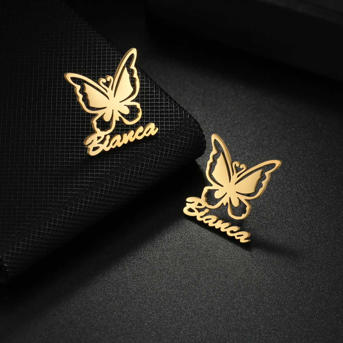 Custom Name Stud Earrings with Frosted Heart & Star - Stainless Steel - SHOPPERS' CASTLE