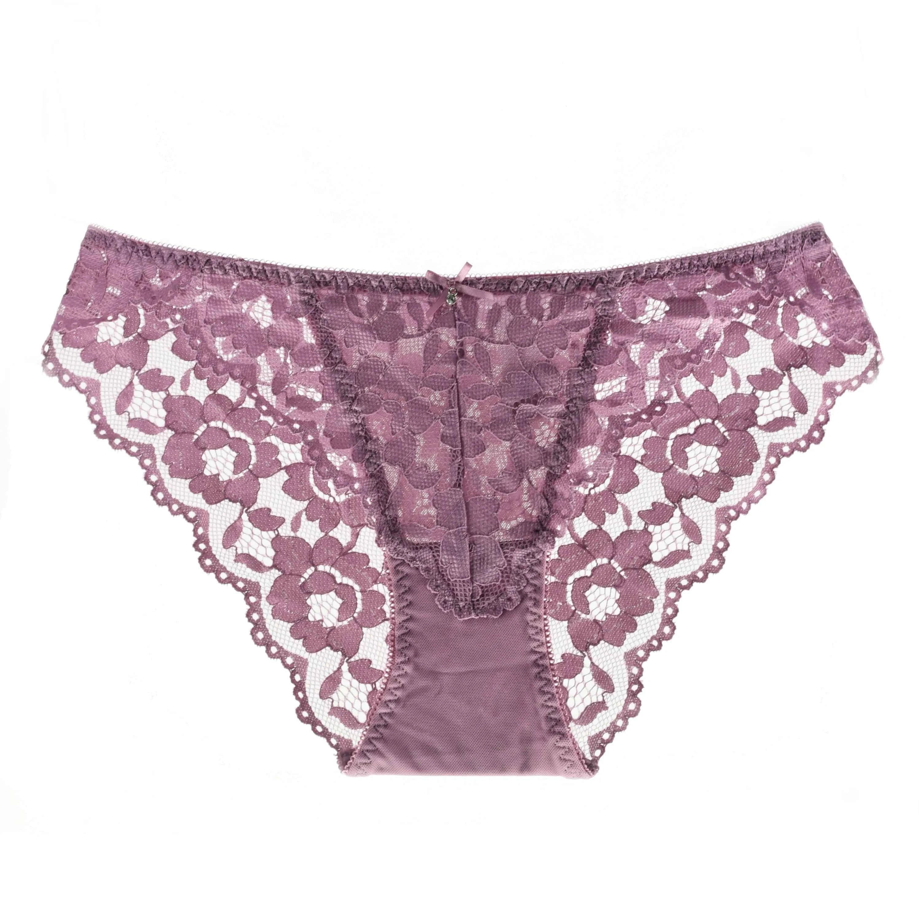 Embroidered Lace Brief Trio - Purple, Blue & Black