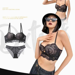 Lace Embroidery Temptation Push-Up Bra Set - CD Cup
