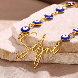 Custom Name Devil's Eye Chain Necklace - Handmade Nameplate
