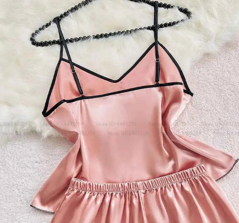 Silk Lace Cami Shorts Set - Summer Elegance Sleepwear - SHOPPERS' CASTLE