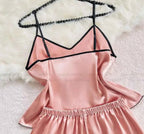 Silk Lace Cami Shorts Set - Summer Elegance Sleepwear - SHOPPERS' CASTLE