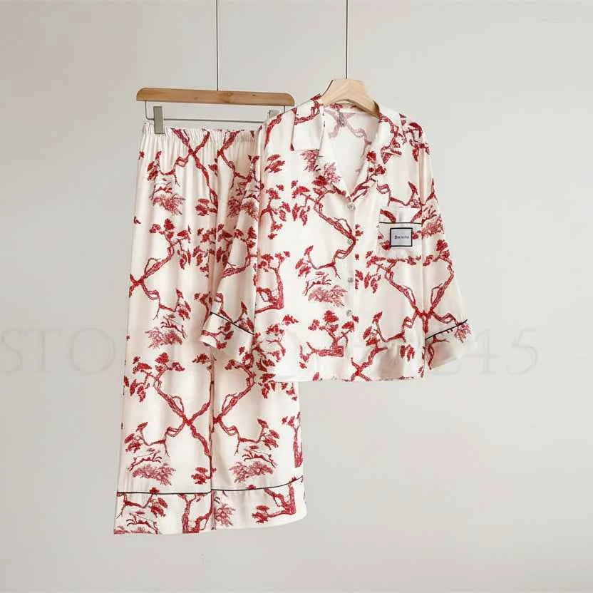Floral Print Ice Silk Pajama Set - SHOPPERS' CASTLE