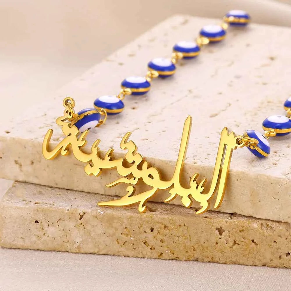 Custom Name Devil's Eye Chain Necklace - Handmade Nameplate