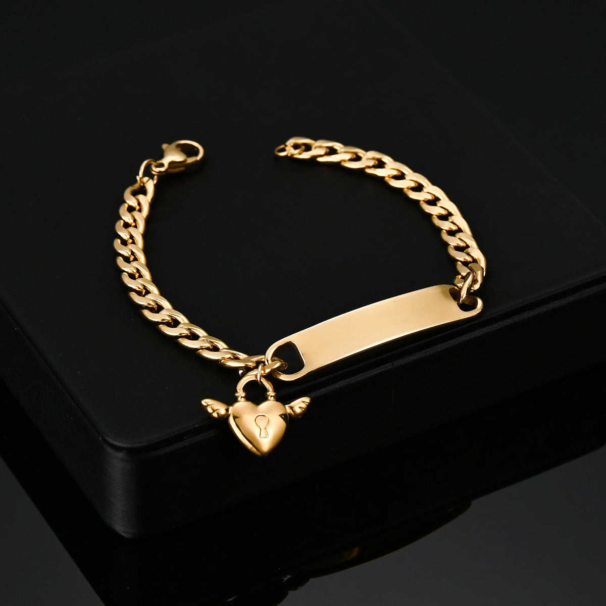 Engrave Name Cross Heart Bracelet - Adjustable Cuban Chain - SHOPPERS' CASTLE