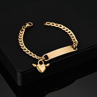 Engrave Name Cross Heart Bracelet - Adjustable Cuban Chain - SHOPPERS' CASTLE