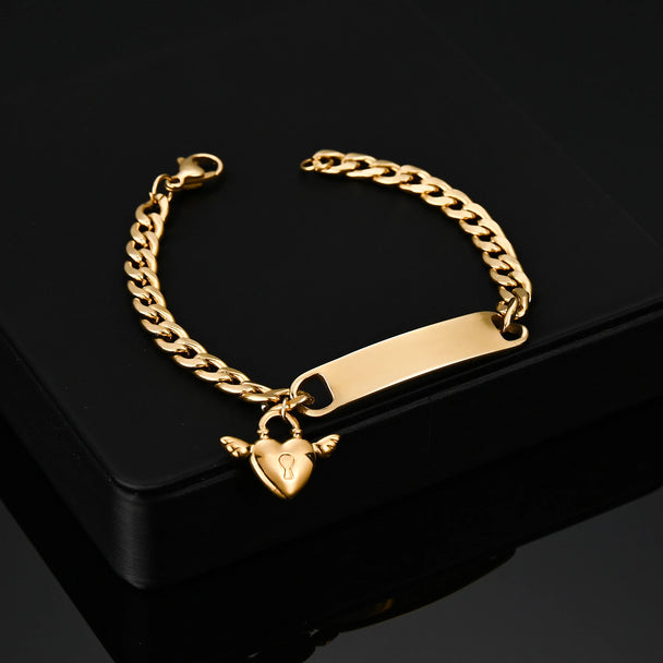 Engrave Name Cross Heart Bracelet - Adjustable Cuban Chain - SHOPPERS' CASTLE