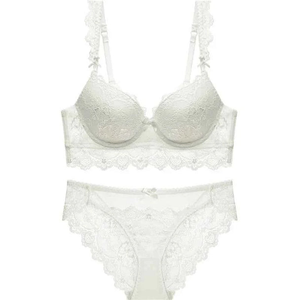 Romantic Lace Embroidery Push-Up Bra Set - Plus Size