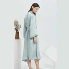 100% Pure Silk Long Satin Robe - Luxury Mid-Calf Sleepwear