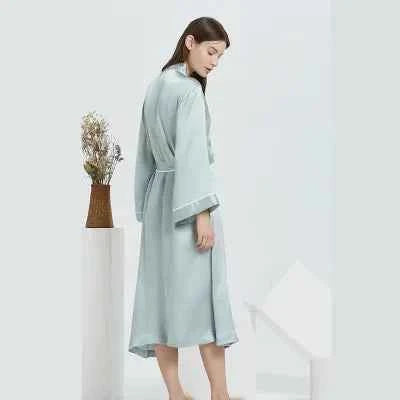 100% Pure Silk Long Satin Robe - Luxury Mid-Calf Sleepwear
