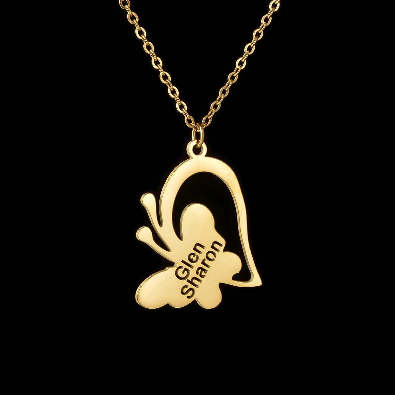Personalized Big Letter Name Butterfly Pendant Choker - Link Chain