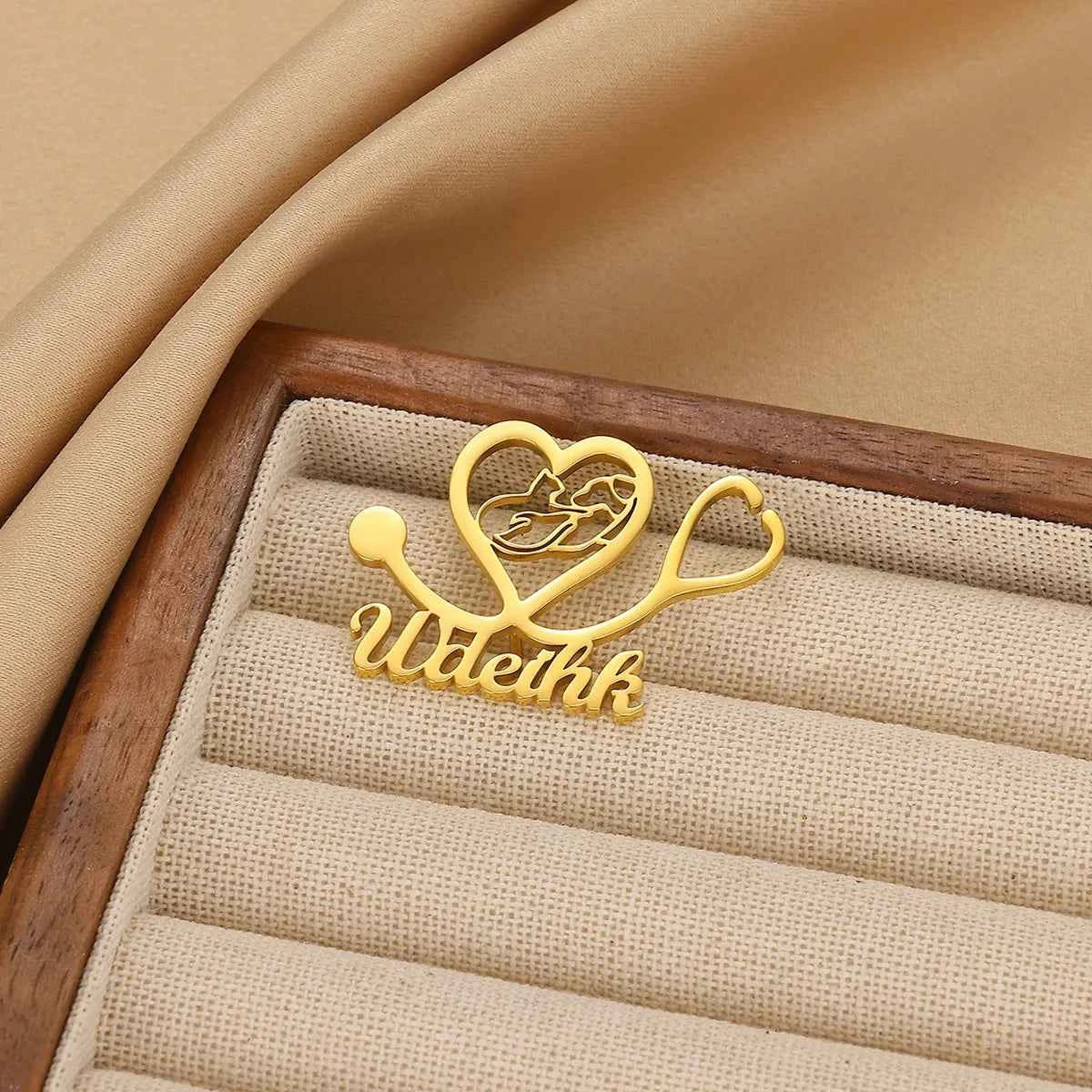 Fashion Heart Stethoscope Name Brooch - Business Party