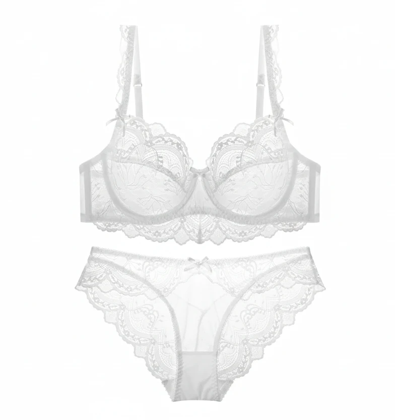 Ultra-Thin Transparent Bra Set - Plus Size D/E Cup