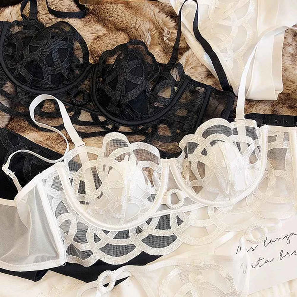 French Ultra-Thin Lace Bra Set with Thong