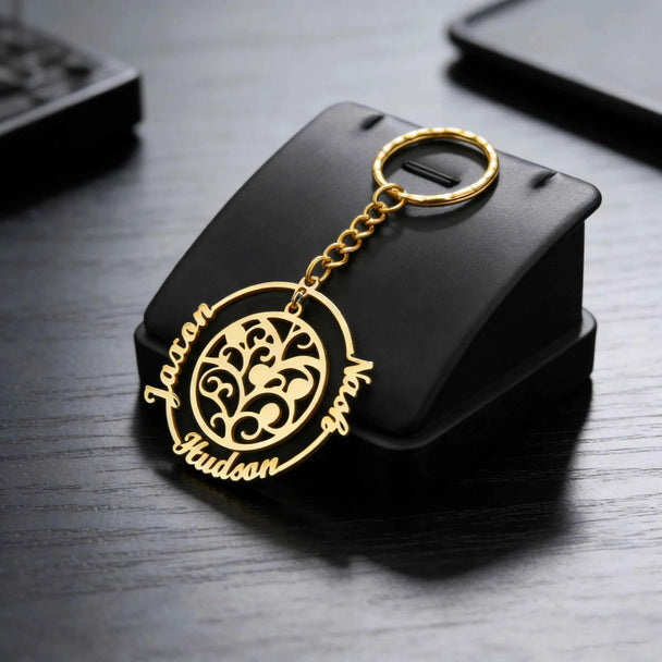 Custom Name Birthstone Tree of Life Keychain - Family Member