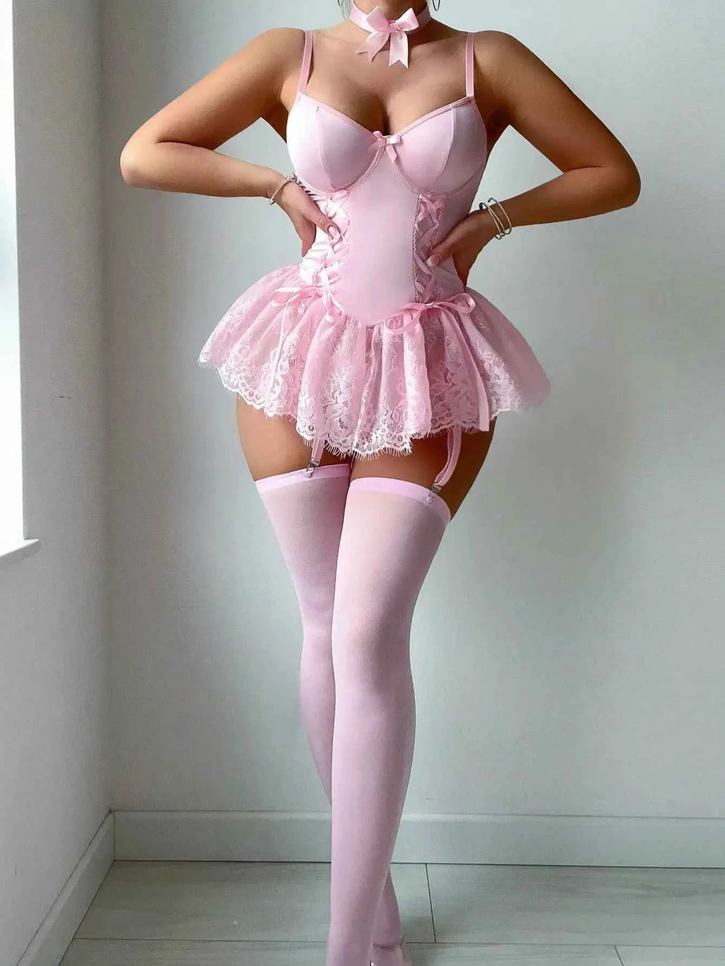 Pink Corset Lingerie Set - 5 Piece
