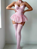 Pink Corset Lingerie Set - 5 Piece