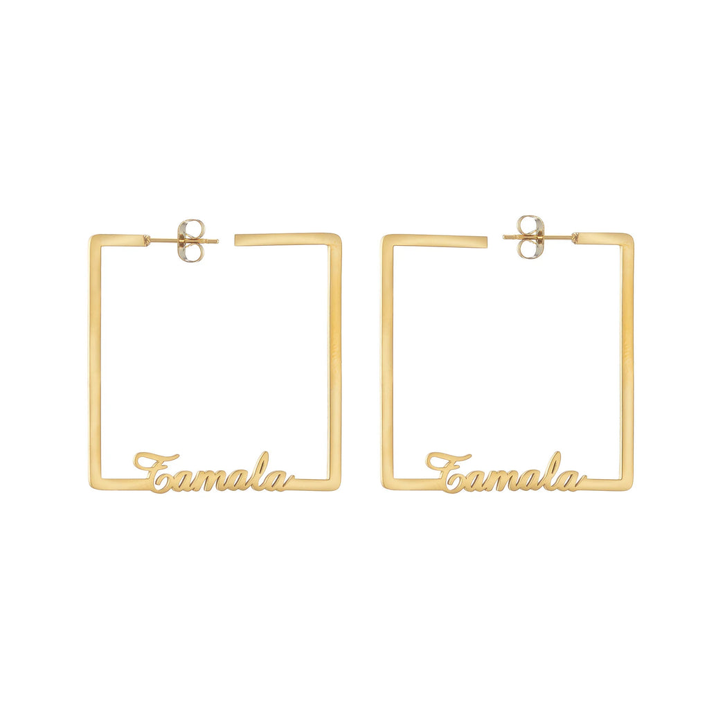 Custom Name Square Hoop Earrings - Stainless Steel - SHOPPERS' CASTLE