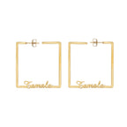 Custom Name Square Hoop Earrings - Stainless Steel - SHOPPERS' CASTLE