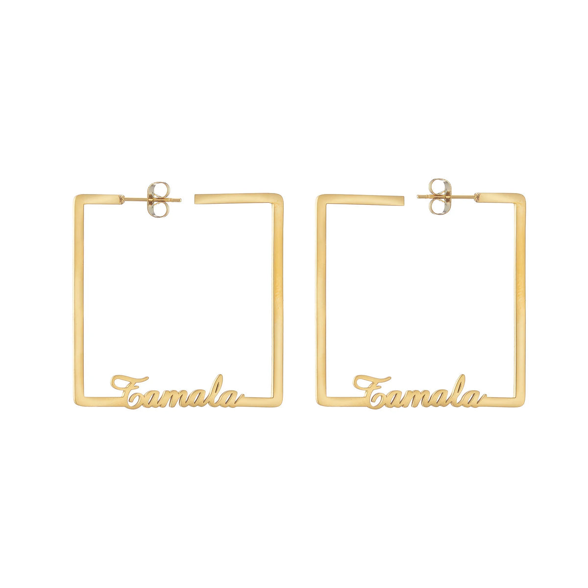 Custom Name Square Hoop Earrings - Stainless Steel - SHOPPERS' CASTLE