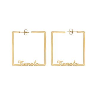 Custom Name Square Hoop Earrings - Stainless Steel - SHOPPERS' CASTLE