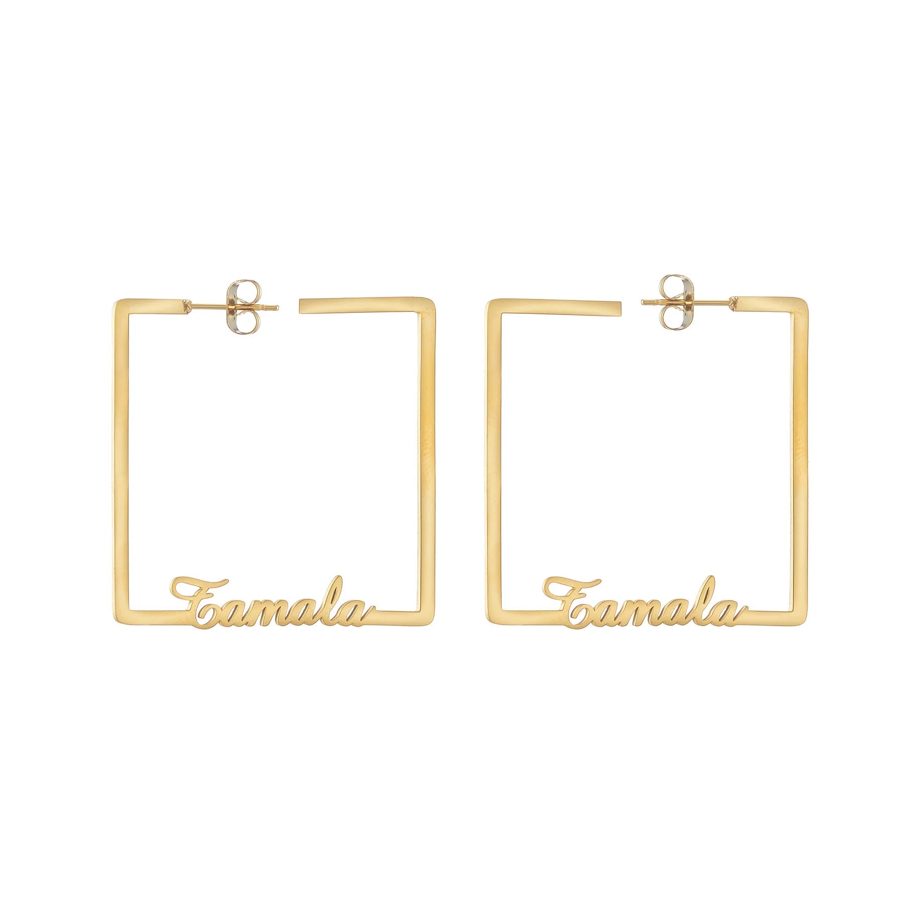 Custom Name Square Hoop Earrings - Stainless Steel - SHOPPERS' CASTLE