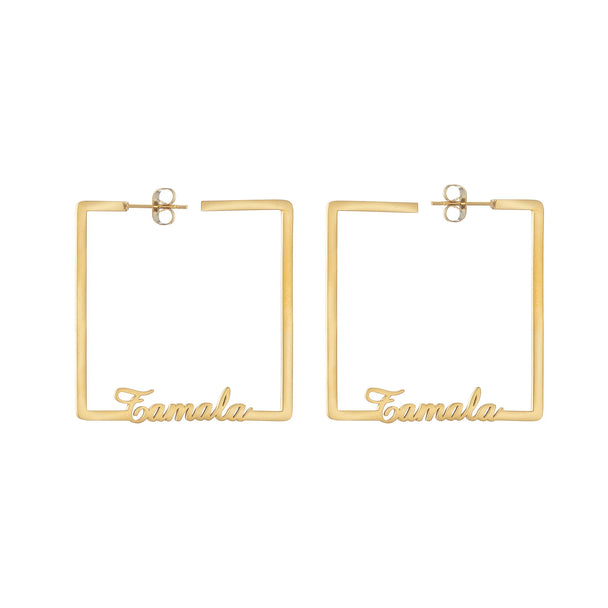 Custom Name Square Hoop Earrings - Stainless Steel - SHOPPERS' CASTLE