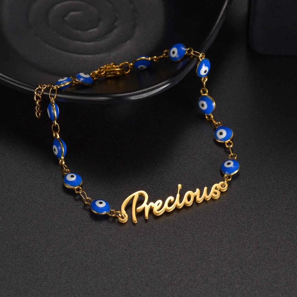 Personalized Name Thick Foot Chain Anklet - Heart Charms