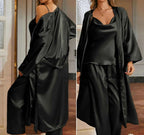 3-Piece Robe Pajama Set with Long Robe - SHOPPERS' CASTLE