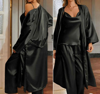 3-Piece Robe Pajama Set with Long Robe - SHOPPERS' CASTLE