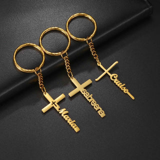 Custom Name Cross Keychain - Nameplate Charm