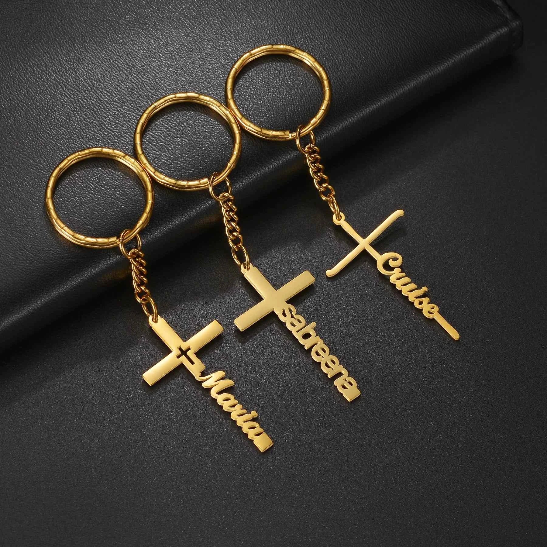 Custom Name Cross Keychain - Nameplate Charm
