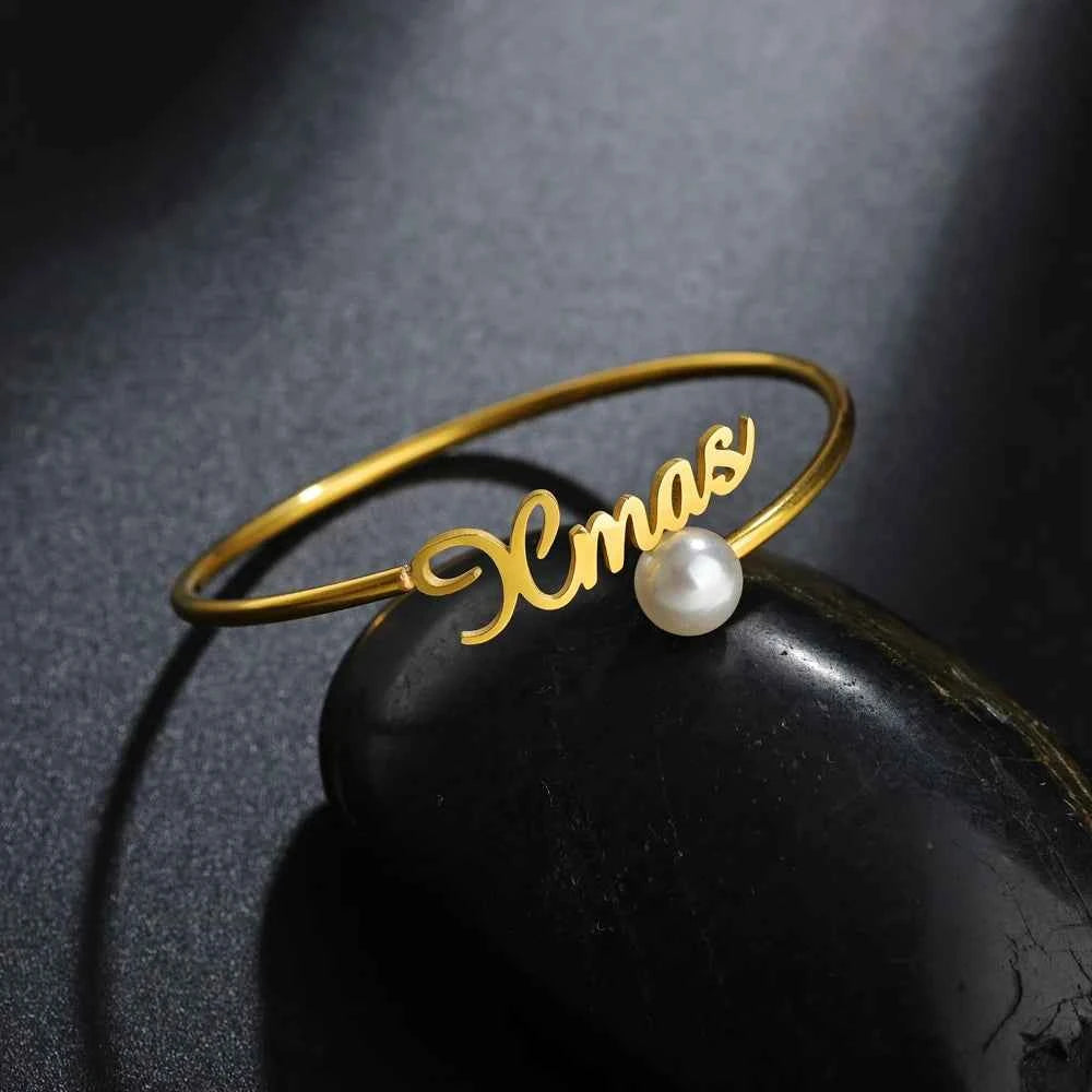 Personalized Name Open Adjustable Bangle - Heart & Letter