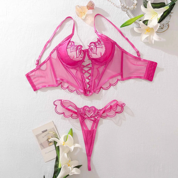 Heart Lace-Up Hollow Corset SetHeart Lace-Up Hollow Corset Set