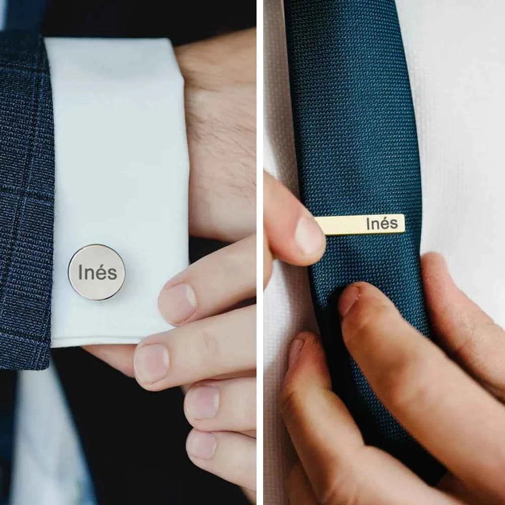 Personalized Engraved Name Cufflinks Tie Clip Set - Jewelry Set