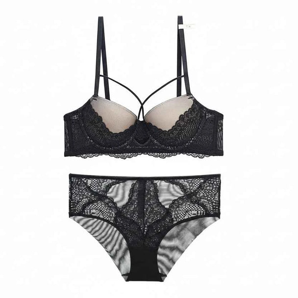 Bandage Cotton Thick Gather Push-Up Bra Set - ABCD Cup