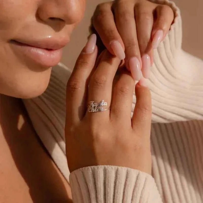 Custom Double Name Adjustable Ring
