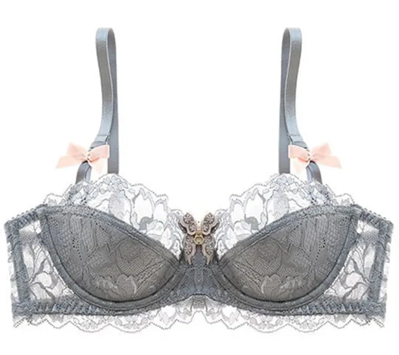 Lace Embroidered Bra - Plus Size C/D Cup