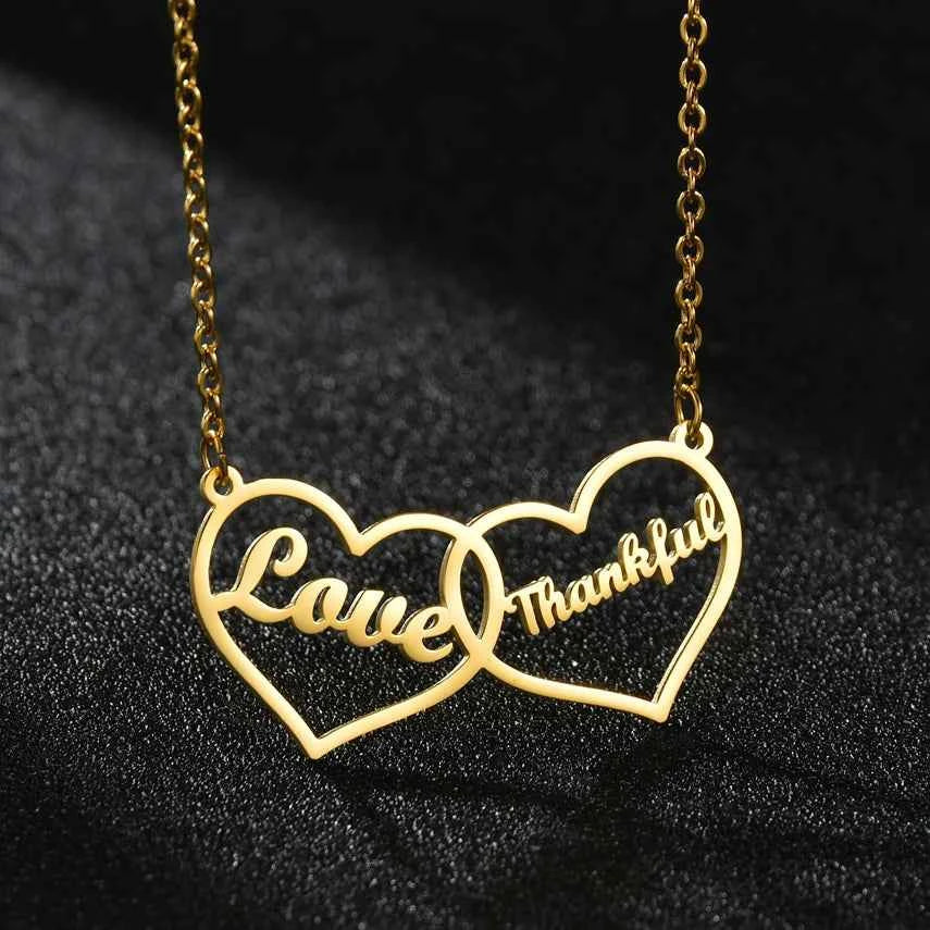 Custom 2 Names Star Heart Paw Choker - Link Chain