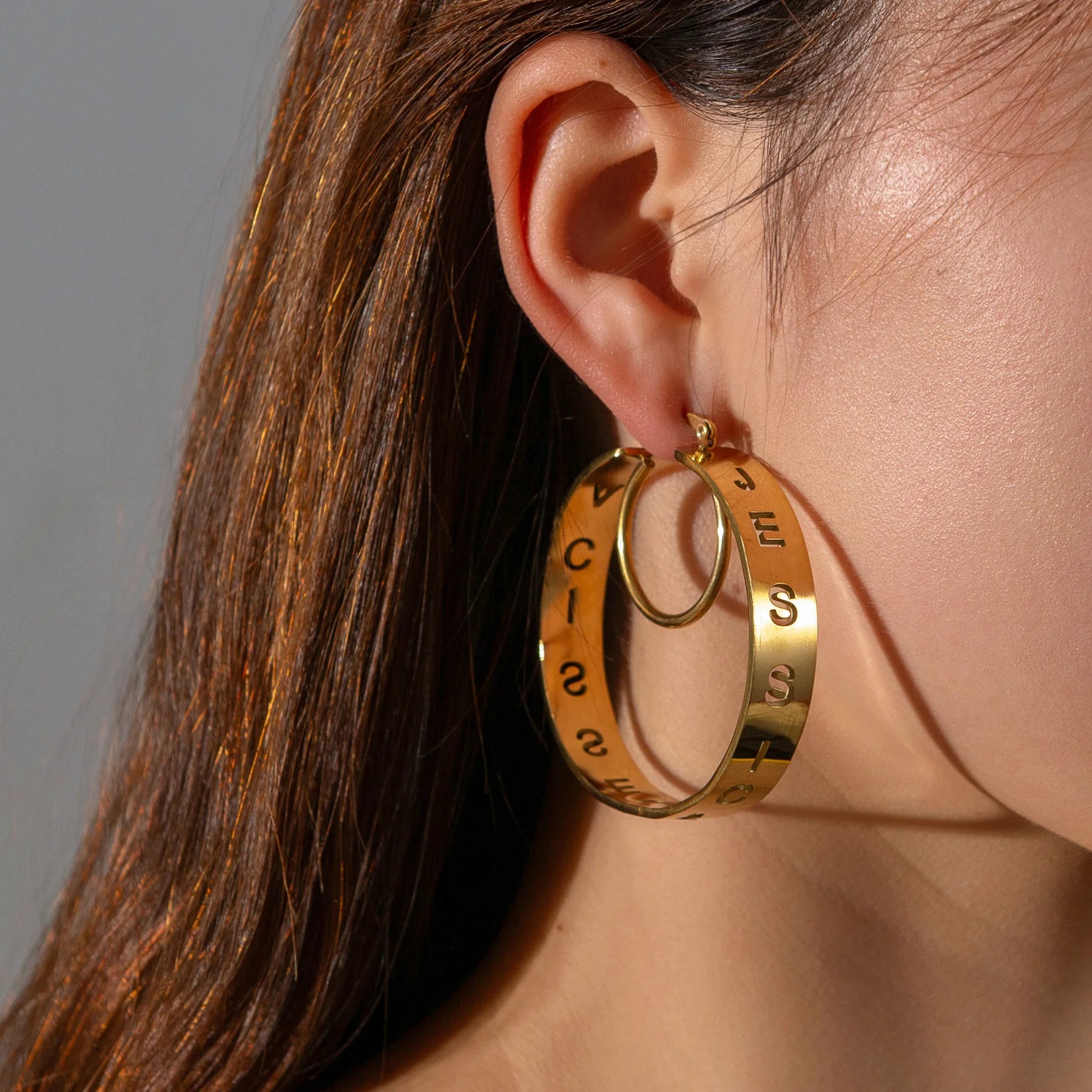 Custom Name 50mm Hoop Earrings - Hollow Letters - SHOPPERS' CASTLE