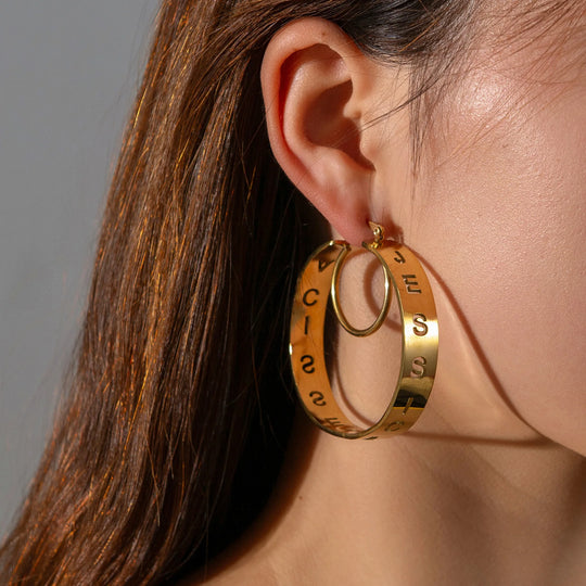 Custom Name 50mm Hoop Earrings - Hollow Letters - SHOPPERS' CASTLE