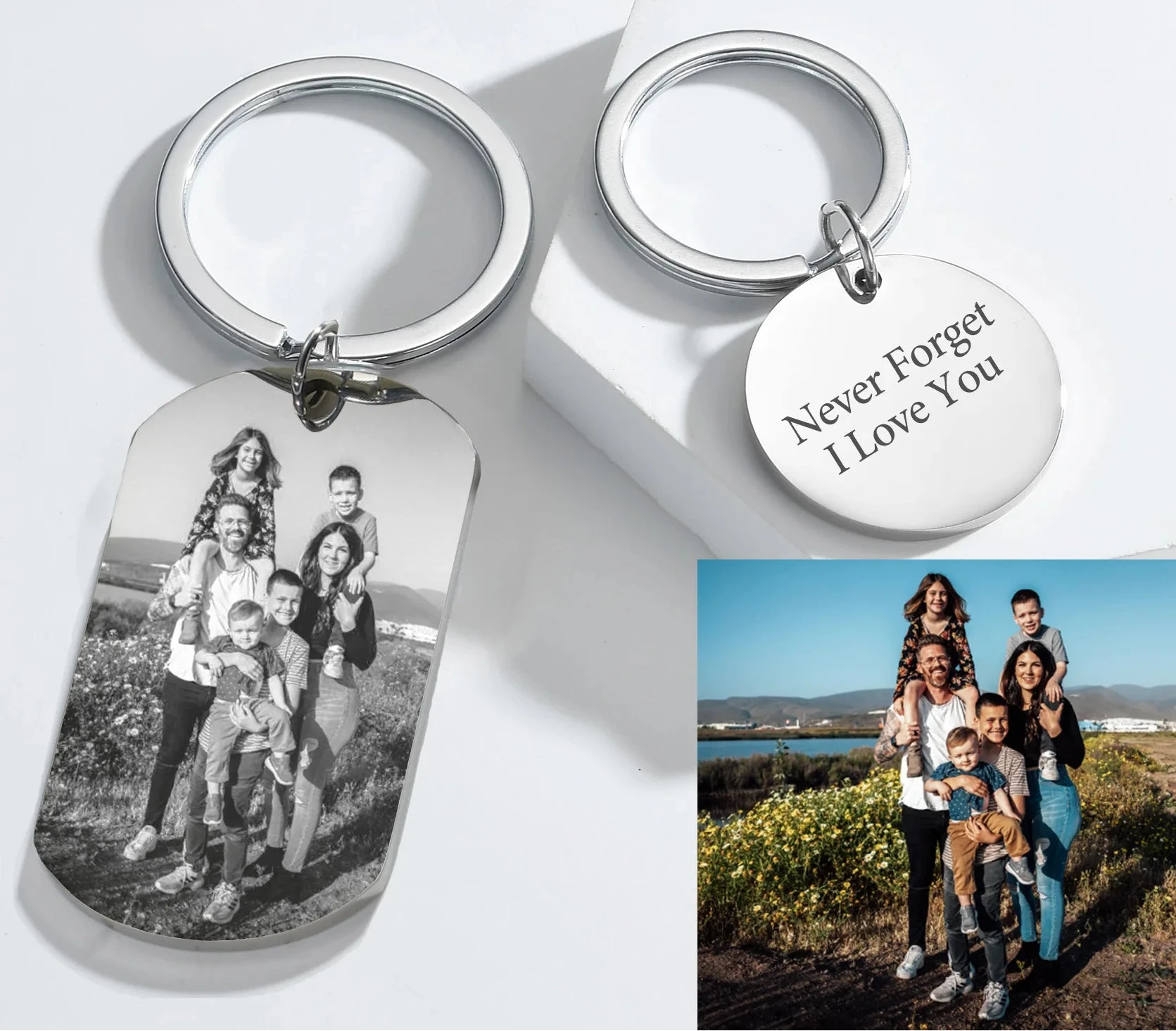 Engrave Name Picture Keychain - Square or Heart Design
