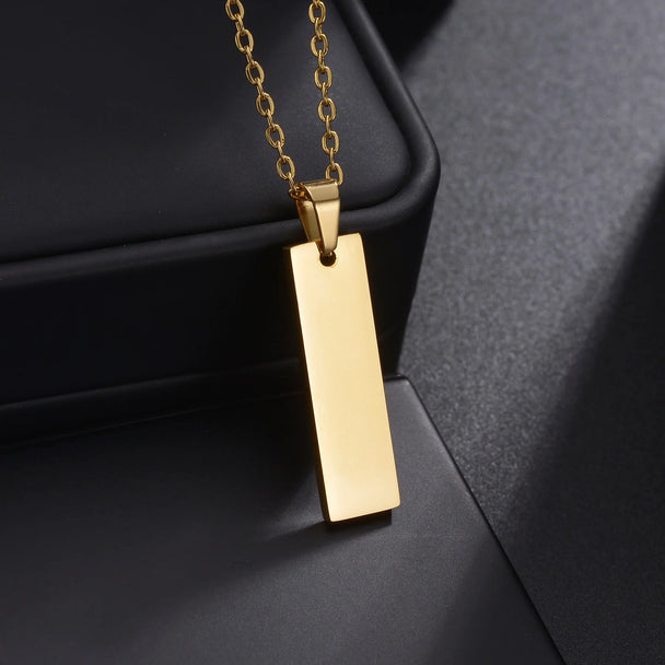 Engrave Name Rectangle Bar Necklace - Link Chain Pendant - SHOPPERS' CASTLE