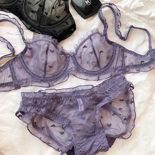 French Ultra-Thin Love Embroidery Bra Set - Plus Size