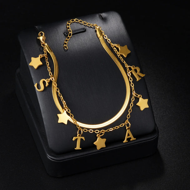 Personalized Name Bracelet - 2 Layer with Star Charms - SHOPPERS' CASTLE